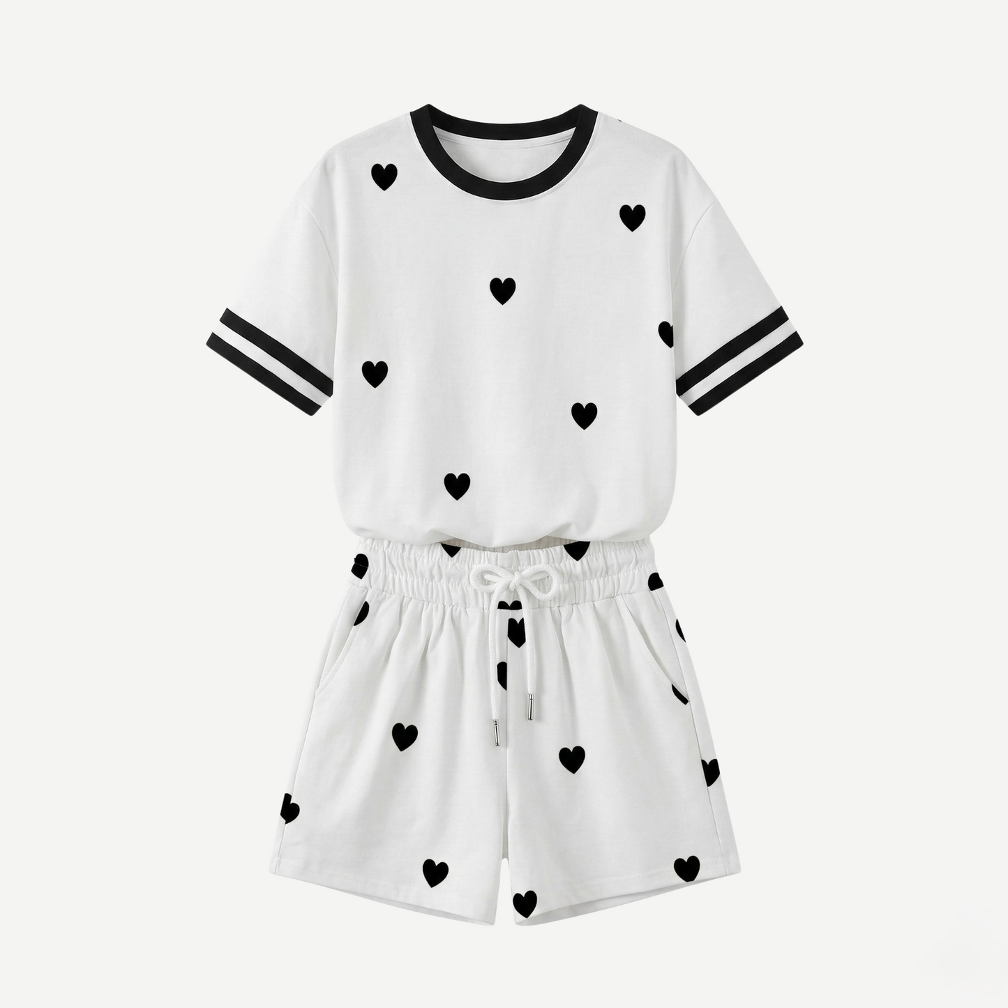 Loungewear Set Women's T-shirt and Drawstring Shorts Print