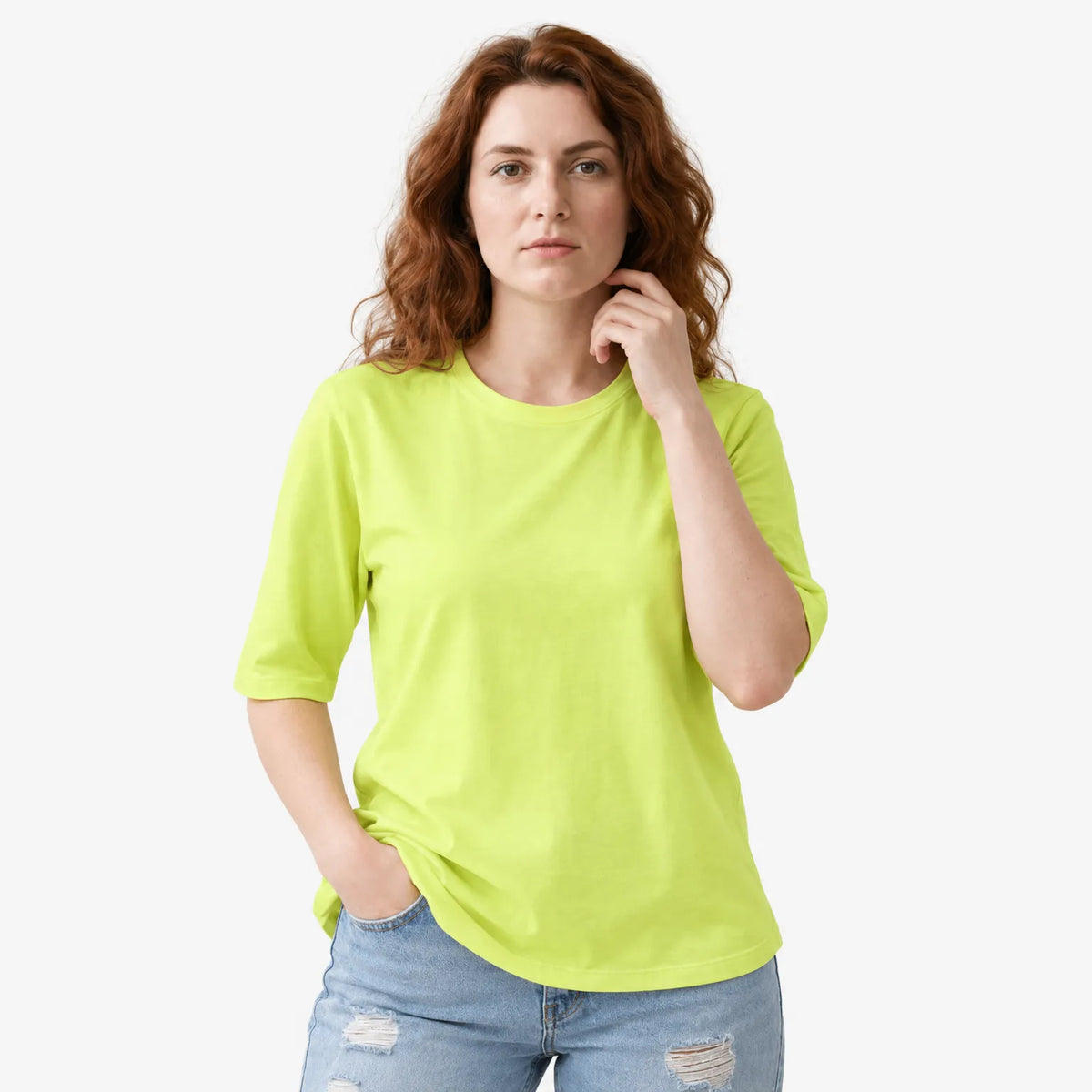 Essential Half Sleeve Round Neck Tee in Neon Green – Relaxed Fit