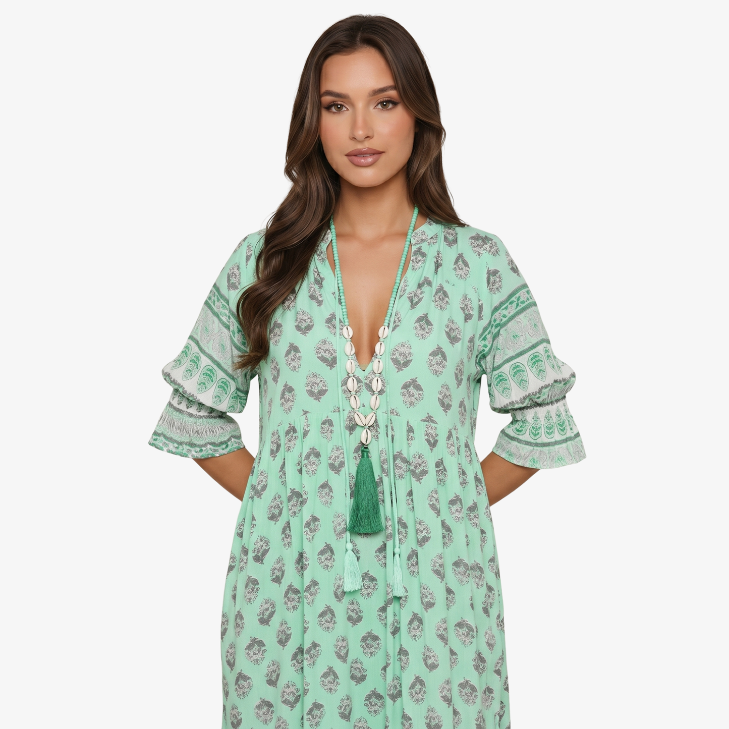 Maxi Dress Women’s Boho Print V-neck Tassel Detail