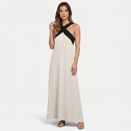 Maxi Dress Women's Color Block Crossover Neckline Sleeveless