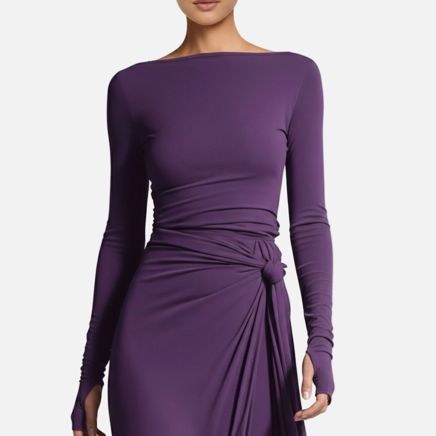 Wrap Maxi Dress Women's Long Sleeve Boat Neck
