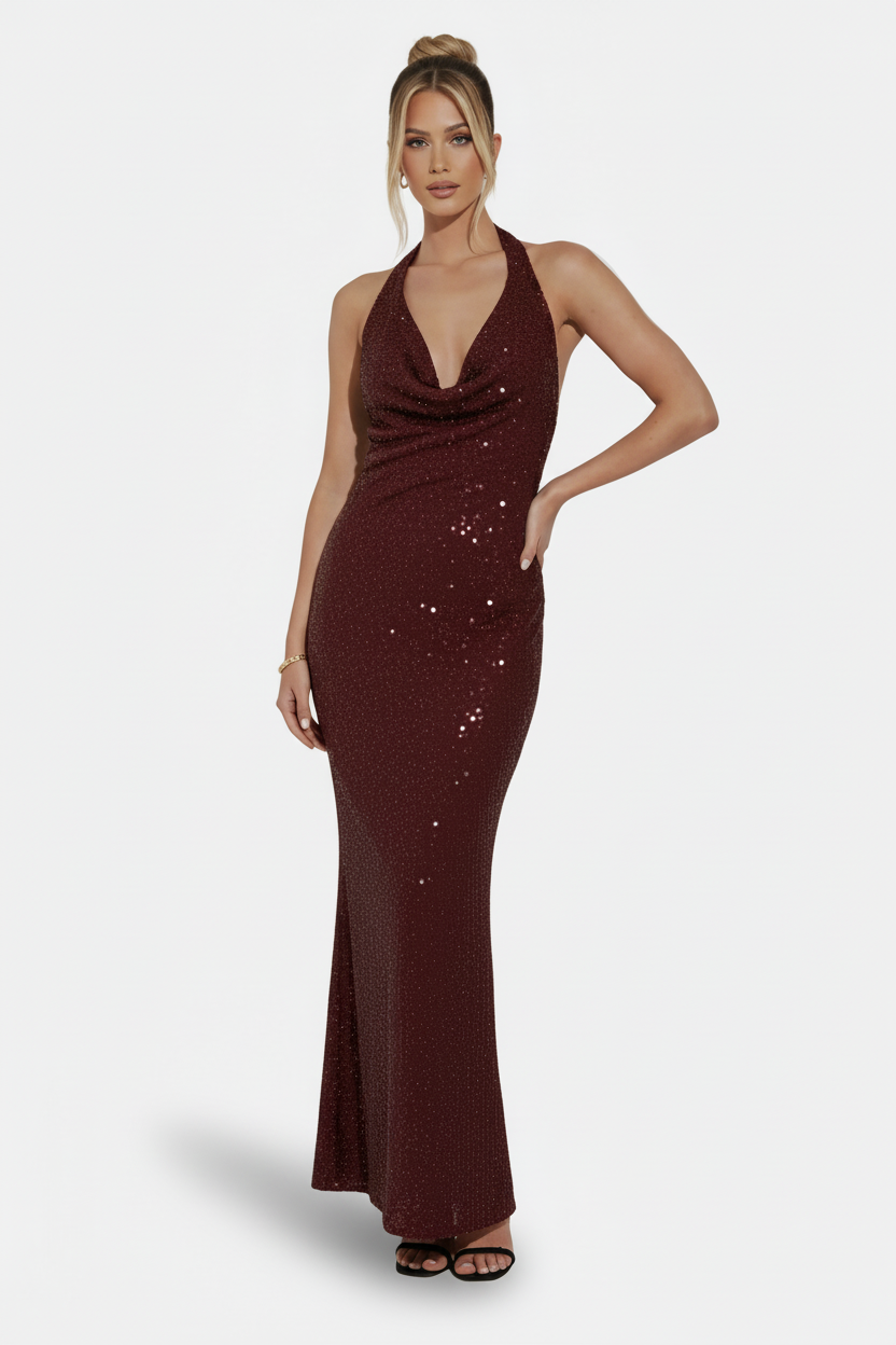 Mavenburry | Women’s Open Back Halter Maxi Dress