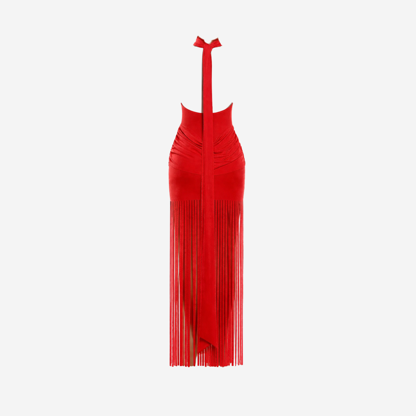 Halter Neck Fringe Maxi Dress Women's Ruched Bodycon Open Back