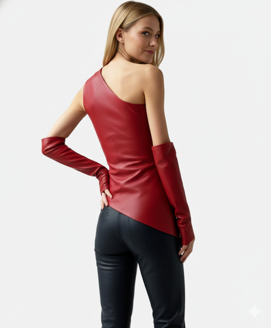 Mavenburry | Women’s One-Shoulder Faux Leather Top
