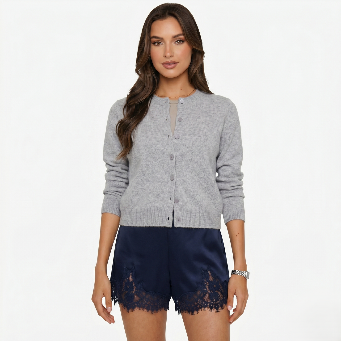 Shorts Women's Satin Lace Hem Elastic Waist