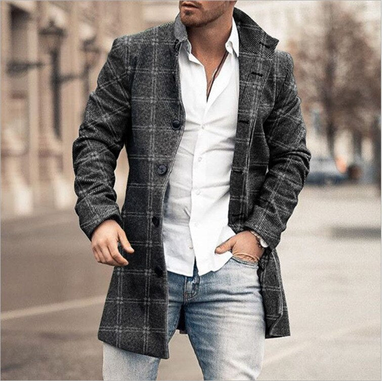 Stylish Mid-Length Checked Men's Coat - Stephen