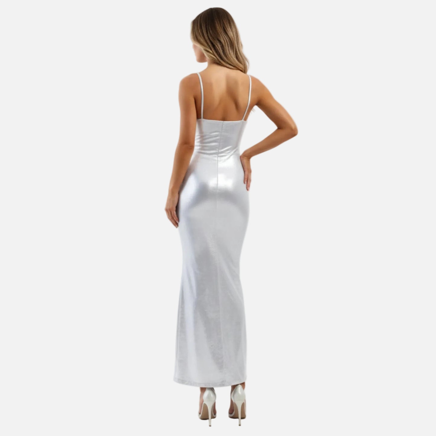 Bodycon Maxi Dress Women’s Metallic Cami-Straps