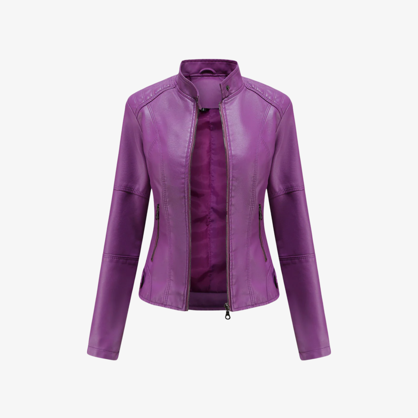 Jacket Women’s Faux Leather Zip Front Stand Collar