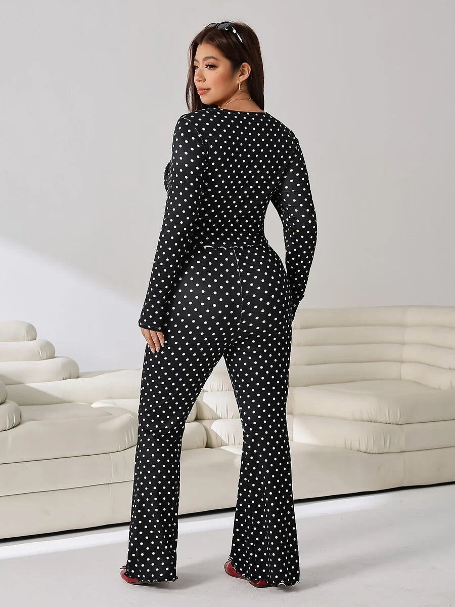 GalTyme Plus Size Women's Casual Asymmetrical Hem Tie Top And Flared Leg Pants Set Fall