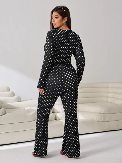 GalTyme Plus Size Women's Casual Asymmetrical Hem Tie Top And Flared Leg Pants Set Fall