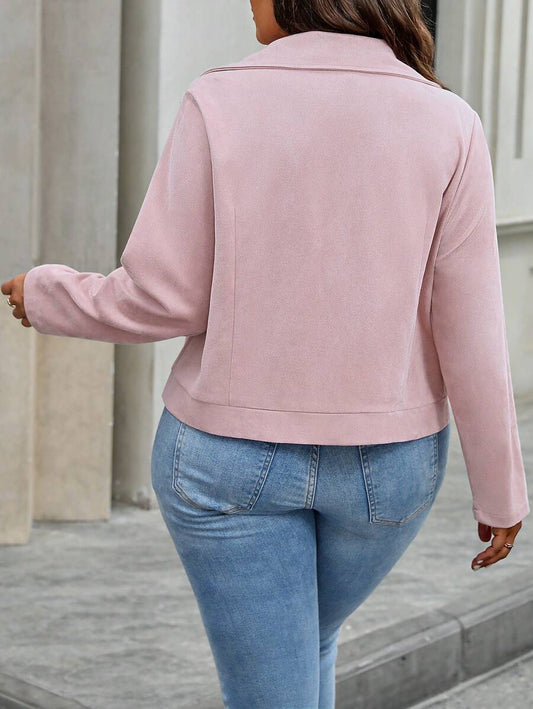 Juhart Plus Size Solid Color Zip-Up Casual Versatile Long Sleeve Jacket Fall Winter Cloth For Women Autumn