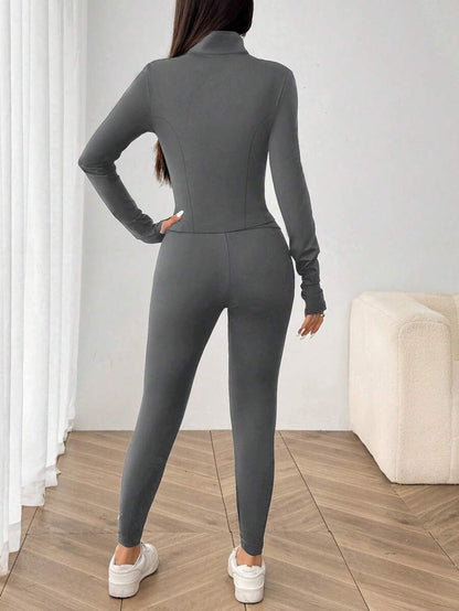 SHEIN EZwear Black Knit Women Zip-Up Cardigan + Camisole + Pants 3Pcs Sportswear Casual Set Gym Workout Autumn