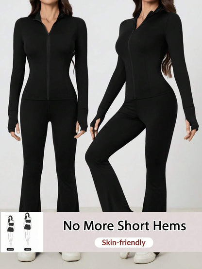 SHEIN Tall Women Shades Of Brown Long Sleeve Top And Fitted Pants 2 Pieces Set, Tall Women Gym Workout Autumn Casual