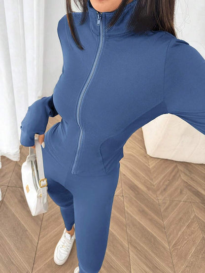 SHEIN EZwear Black Knit Women Zip-Up Cardigan + Camisole + Pants 3Pcs Sportswear Casual Set Gym Workout Autumn