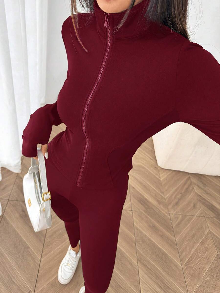 SHEIN EZwear Black Knit Women Zip-Up Cardigan + Camisole + Pants 3Pcs Sportswear Casual Set Gym Workout Autumn