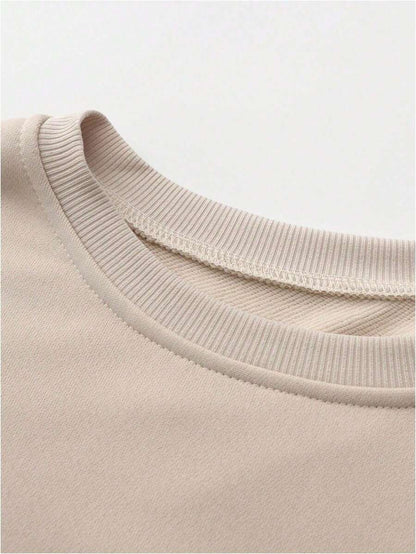 INAWLY 2pcs Women Solid Color Round Neck Drop Shoulder Long Sleeve Sweatshirt And Leggings Set