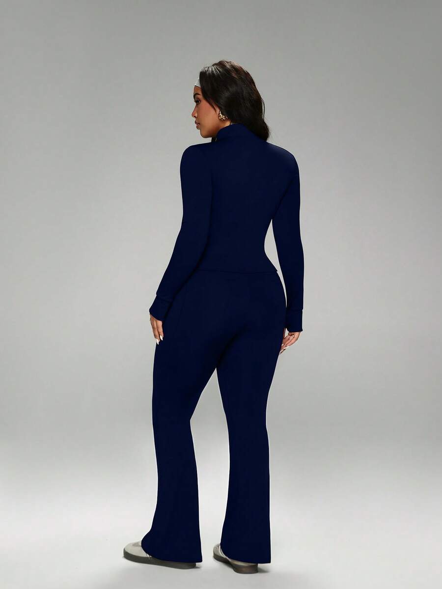 FWH Winter Plus Size Thumb Hole Cuffs, Front Zipper Design, Leg-Lengthening Flare Pants, #SportsCasualLuxury #SportsFashion #RetroFuturism, High Neck Sports Set, Zipper Yoga Outfit, Tummy Control Flare Pants, Warm Sports Suit Set, Women's High Neck Zipper
