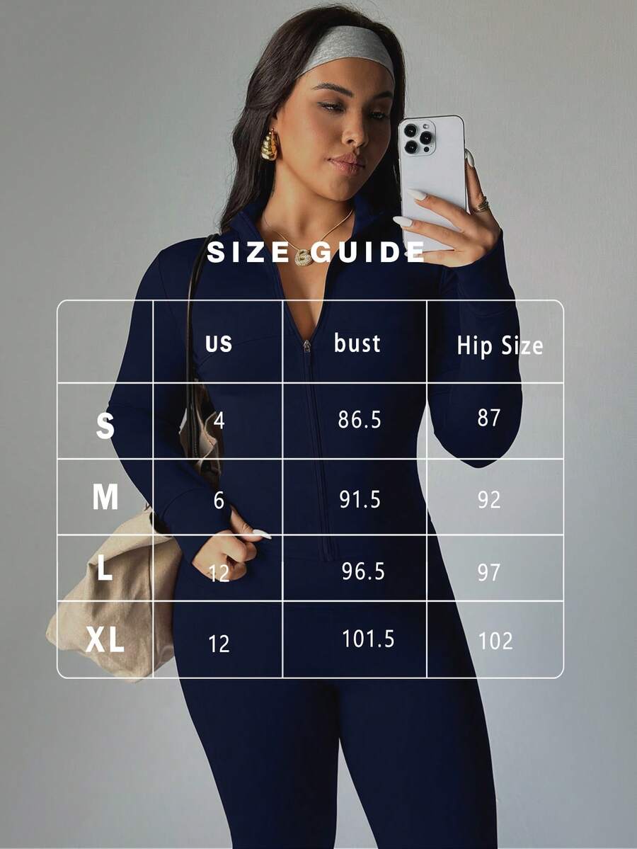 FWH Winter Plus Size Thumb Hole Cuffs, Front Zipper Design, Leg-Lengthening Flare Pants, #SportsCasualLuxury #SportsFashion #RetroFuturism, High Neck Sports Set, Zipper Yoga Outfit, Tummy Control Flare Pants, Warm Sports Suit Set, Women's High Neck Zipper