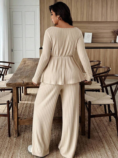 Weeklong Women Plus Size Plush Fabric Loose Collar Top, Warm Casual 2 Pieces Set, Autumn/Winter Fall
