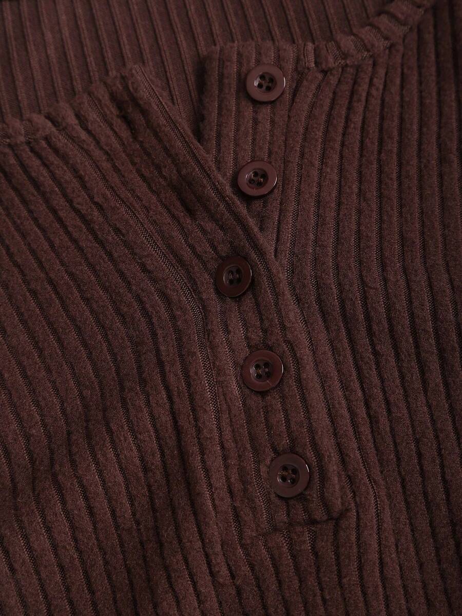 Sweetra Women's Coffee Brown 2-Piece Set,Fall Winter Casual Loungewear Plush Ribbed Fabric Ruched Design Adjustable Waistband Textured Solid Color Outfits