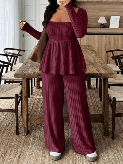Weeklong Women Plus Size Plush Fabric Loose Collar Top, Warm Casual 2 Pieces Set, Autumn/Winter Fall