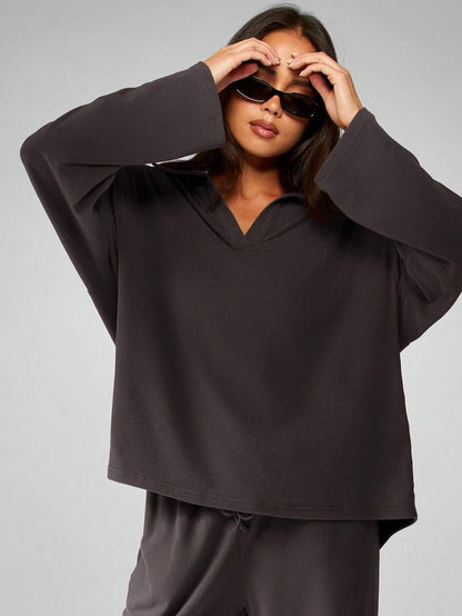 MISSGUIDED Soft Touch Co-Ord Set Matching V-Neck Top Wide Leg Pants Comfortable Loungewear