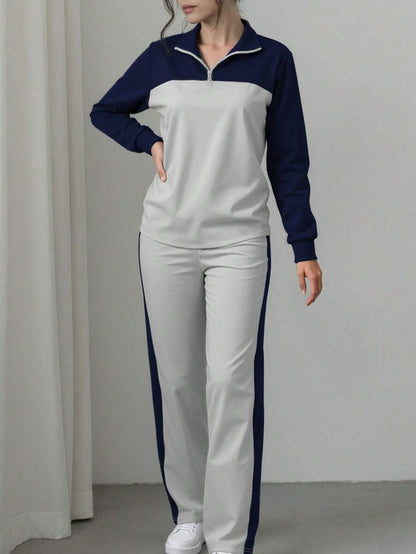 Women's Casual Set, Collared Loose Top And Wide Leg Pants 2 Pieces Outfit, Autumn/Winter Spring Elegant