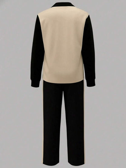 Women's Casual Set, Collared Loose Top And Wide Leg Pants 2 Pieces Outfit, Autumn/Winter Spring Elegant