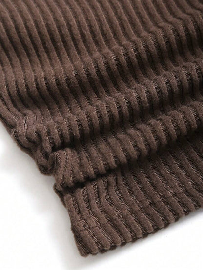 Sweetra Women's Coffee Brown 2-Piece Set,Fall Winter Casual Loungewear Plush Ribbed Fabric Ruched Design Adjustable Waistband Textured Solid Color Outfits