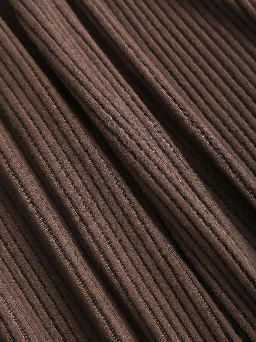 Sweetra Women's Coffee Brown 2-Piece Set,Fall Winter Casual Loungewear Plush Ribbed Fabric Ruched Design Adjustable Waistband Textured Solid Color Outfits