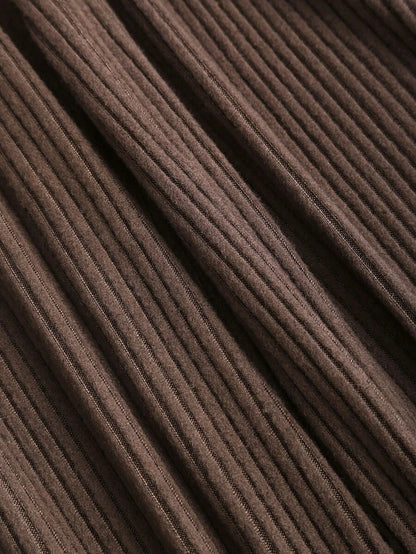 Sweetra Women's Coffee Brown 2-Piece Set,Fall Winter Casual Loungewear Plush Ribbed Fabric Ruched Design Adjustable Waistband Textured Solid Color Outfits
