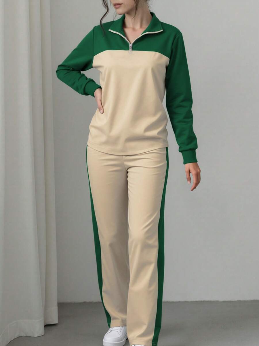 Women's Casual Set, Collared Loose Top And Wide Leg Pants 2 Pieces Outfit, Autumn/Winter Spring Elegant