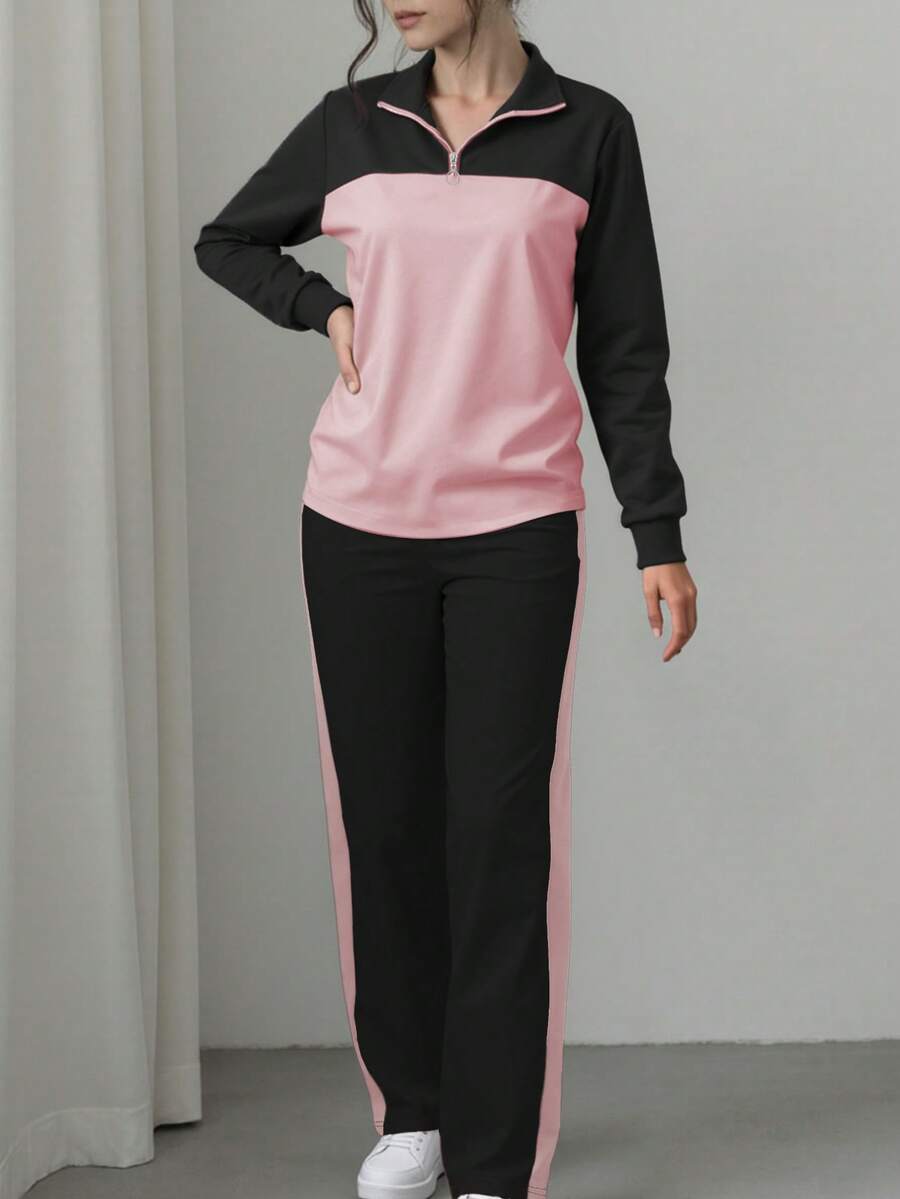 Women's Casual Set, Collared Loose Top And Wide Leg Pants 2 Pieces Outfit, Autumn/Winter Spring Elegant