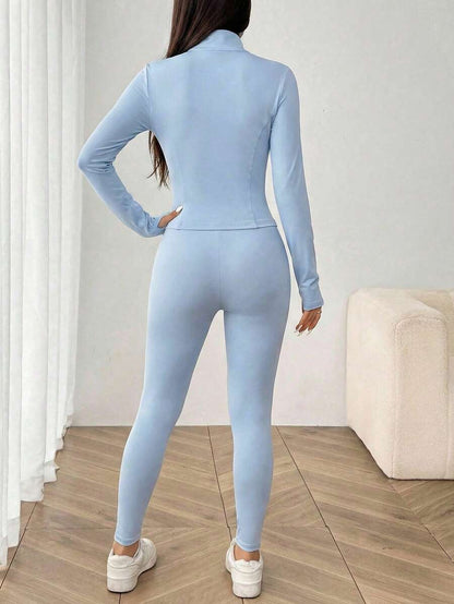 SHEIN EZwear Black Knit Women Zip-Up Cardigan + Camisole + Pants 3Pcs Sportswear Casual Set Gym Workout Autumn