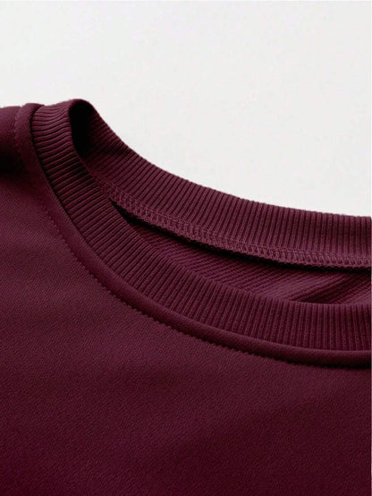 INAWLY 2pcs Women Solid Color Round Neck Drop Shoulder Long Sleeve Sweatshirt And Leggings Set