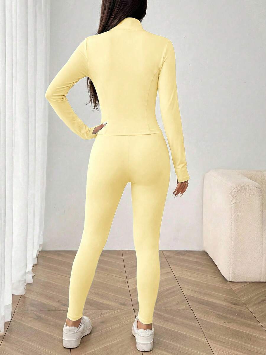 SHEIN EZwear Black Knit Women Zip-Up Cardigan + Camisole + Pants 3Pcs Sportswear Casual Set Gym Workout Autumn
