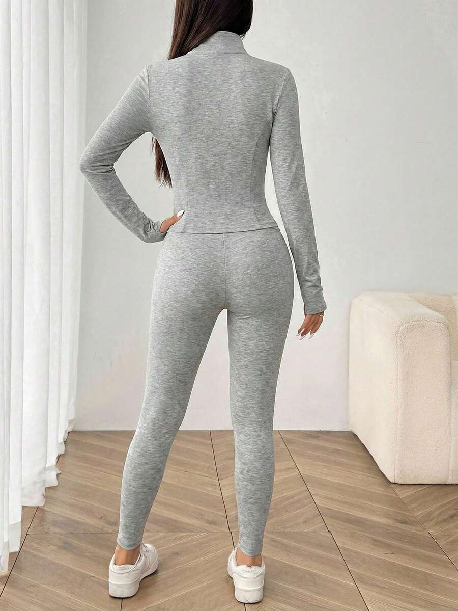 SHEIN EZwear Black Knit Women Zip-Up Cardigan + Camisole + Pants 3Pcs Sportswear Casual Set Gym Workout Autumn