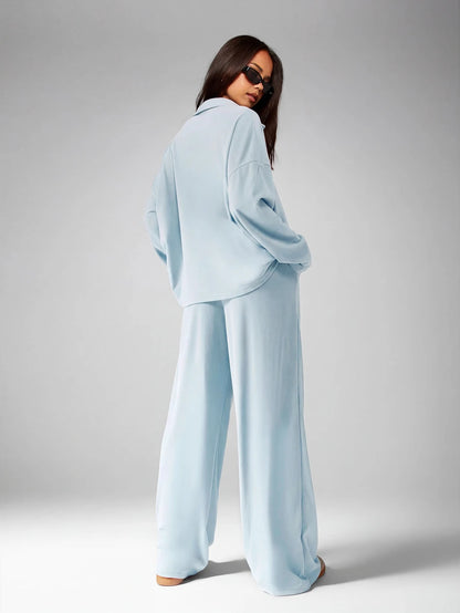 MISSGUIDED Soft Touch Co-Ord Set Matching V-Neck Top Wide Leg Pants Comfortable Loungewear