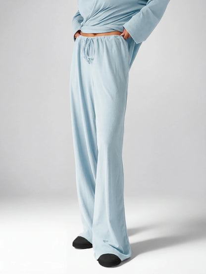 MISSGUIDED Soft Touch Co-Ord Set Matching V-Neck Top Wide Leg Pants Comfortable Loungewear