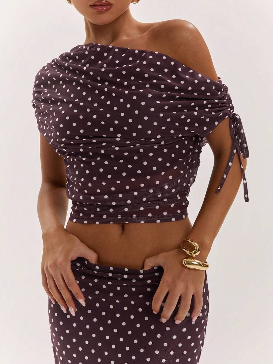 SHEIN BAE Women's Solid Color Asymmetrical Neck Top And Skirt Casual 2 Pieces Set