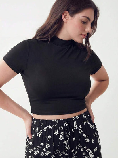 SHEIN EZwear Plus Size Retro Ruched Leopard Print Pants And T-Shirt Set