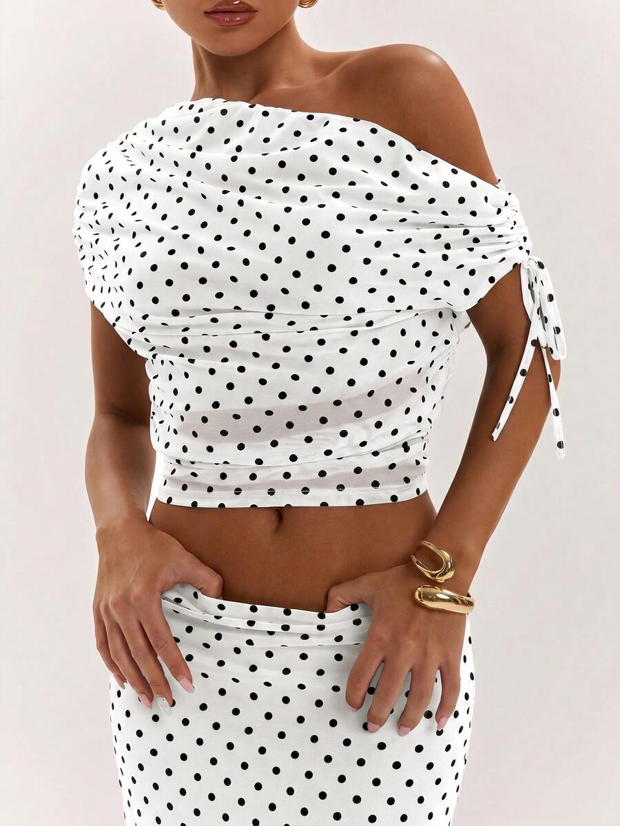SHEIN BAE Women's Solid Color Asymmetrical Neck Top And Skirt Casual 2 Pieces Set