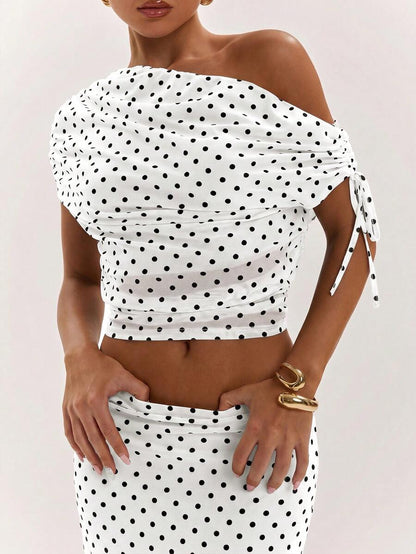 SHEIN BAE Women's Solid Color Asymmetrical Neck Top And Skirt Casual 2 Pieces Set