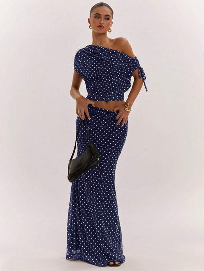 SHEIN BAE Women's Solid Color Asymmetrical Neck Top And Skirt Casual 2 Pieces Set