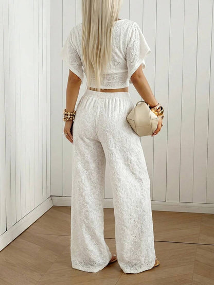 SHEIN EZwear Women's Solid Color Pleated Top And Elastic Waist Long Pants Casual Daily Set Brunch Dark Brown Summer