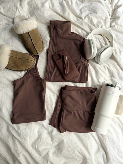 SHEIN EZwear Black Knit Women Zip-Up Cardigan + Camisole + Pants 3Pcs Sportswear Casual Set Gym Workout Autumn
