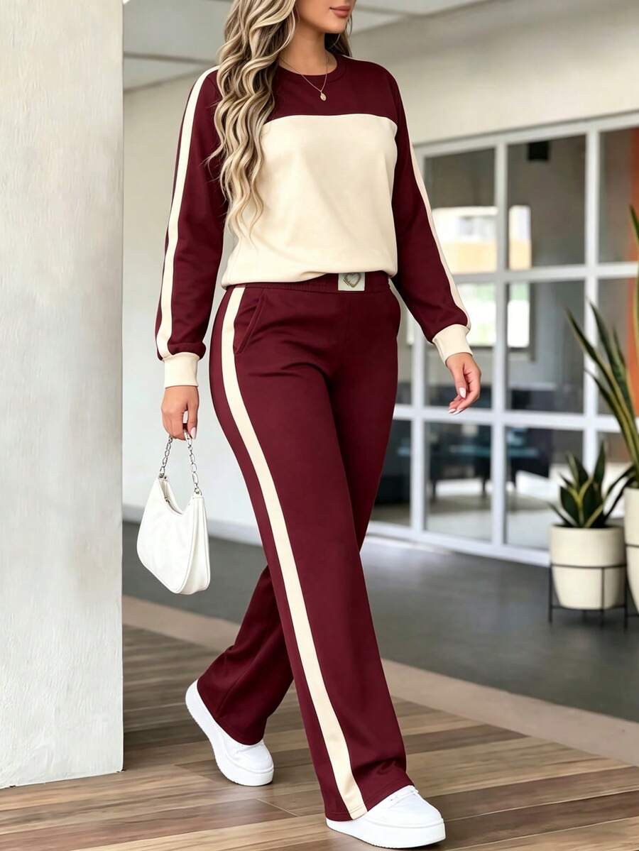 2pcs Women Set In Spring/Autumn/Winter, Minimal Solid Color Versatile Zip Up Short Jacket Tops With Elastic Waist Pocket Skinny Pants Casual Elegant