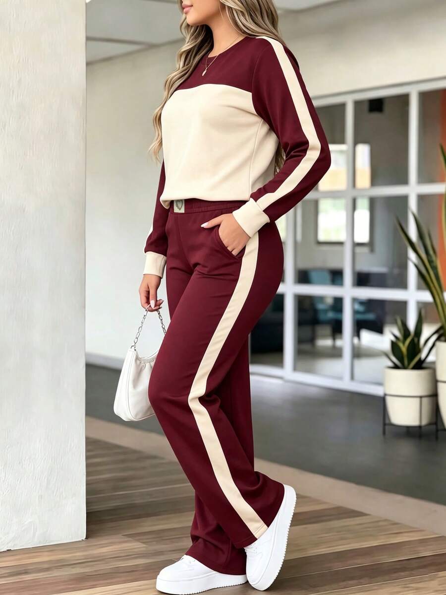2pcs Women Set In Spring/Autumn/Winter, Minimal Solid Color Versatile Zip Up Short Jacket Tops With Elastic Waist Pocket Skinny Pants Casual Elegant