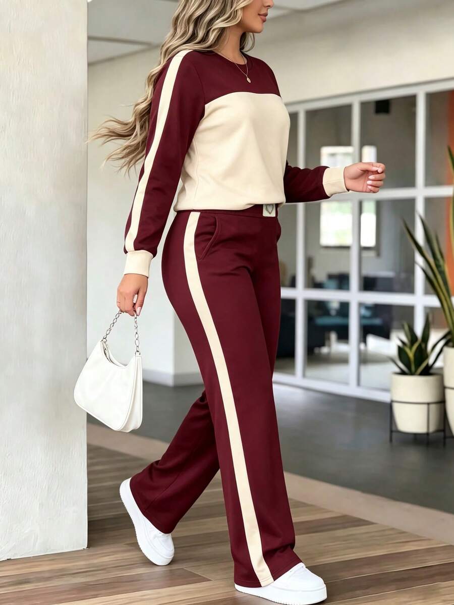 2pcs Women Set In Spring/Autumn/Winter, Minimal Solid Color Versatile Zip Up Short Jacket Tops With Elastic Waist Pocket Skinny Pants Casual Elegant