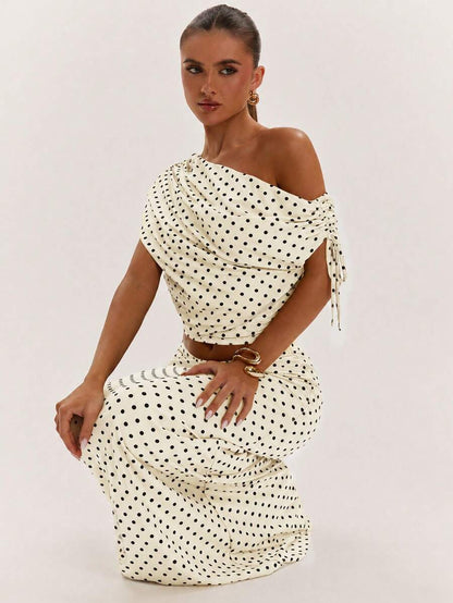 SHEIN BAE Women's Solid Color Asymmetrical Neck Top And Skirt Casual 2 Pieces Set